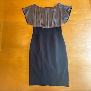 Coast 10 elegant black color block slim waste silk top cocktail dress